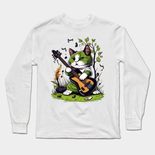 Funny Cat Playing Guitar - Cat Lover Long Sleeve T-Shirt